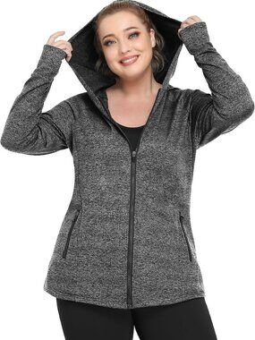 Grey Plus Size Fleece Zip-Up Hoodie Jacket for Women - 3X-Large Plus